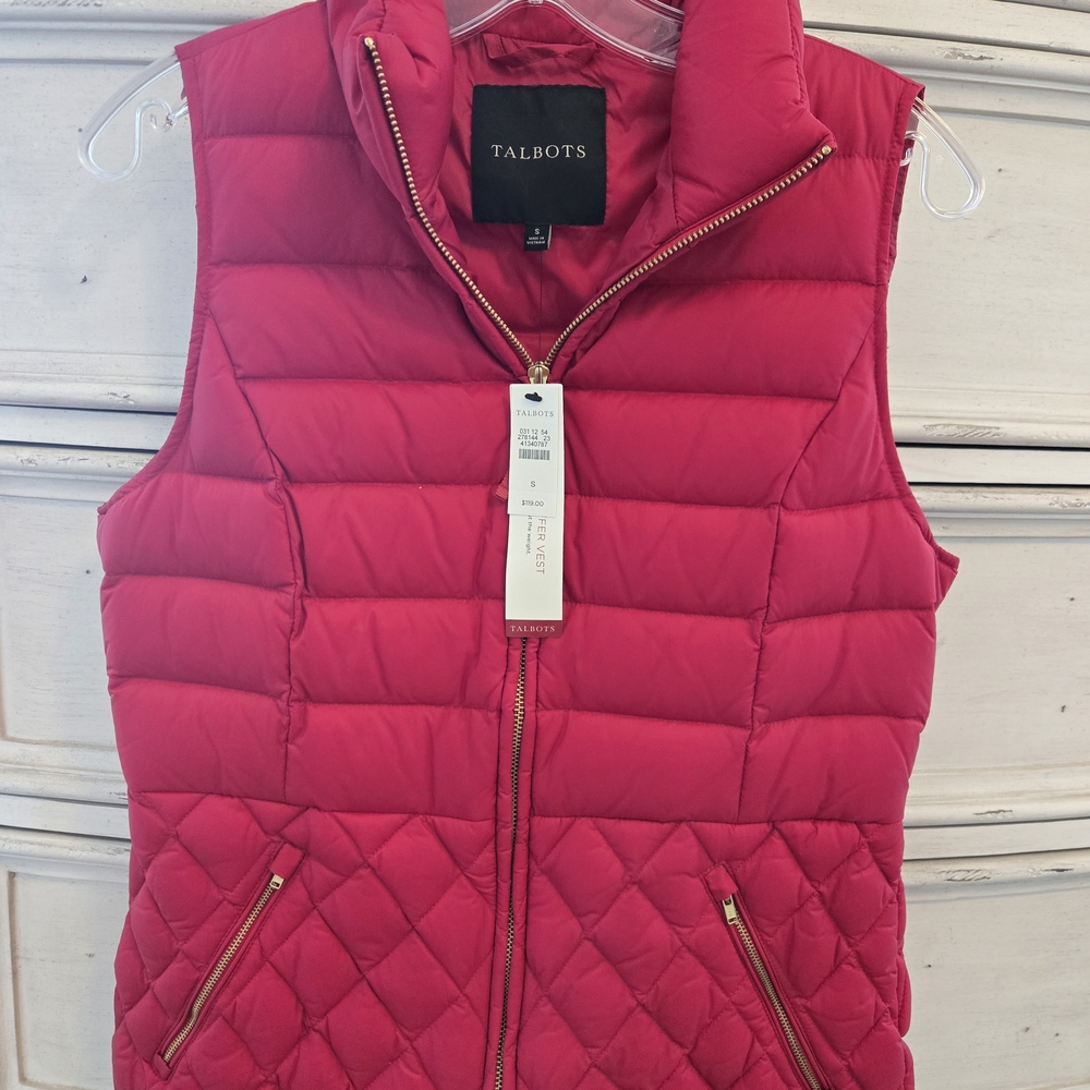Talbots Red Quilted Down Puffer Vest
